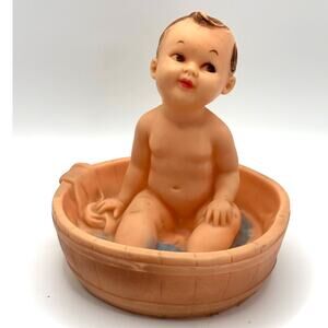 Vintage Sitting Baby in Bathtub, 5.5" Vinyl Squeaky Toy for Children/Babies